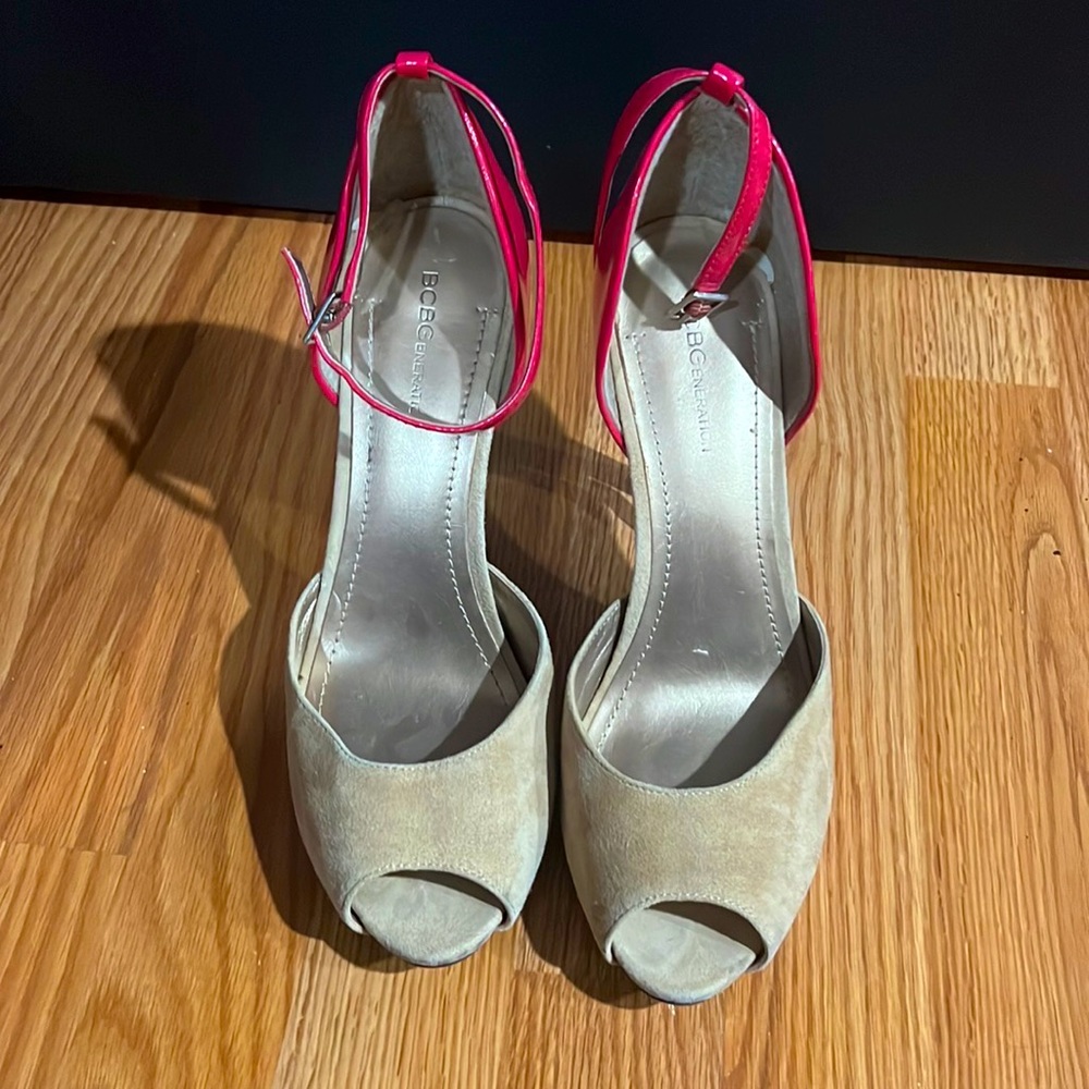 BCBG Generation Suede and Patent Leather Peep toe